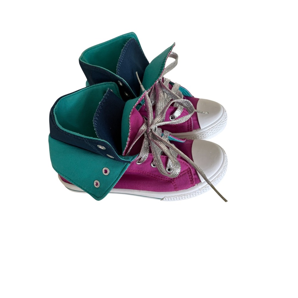 Avon Kids Magenta Teal Canvas High Top Sneakers Silver Laces FU1LM5 Size 13 - Picture 2 of 6